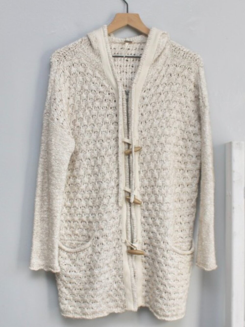 Free People Turn Up The Sun Toggle Knit Coat Hoodie Sweater Oatmeal Cream sz XS